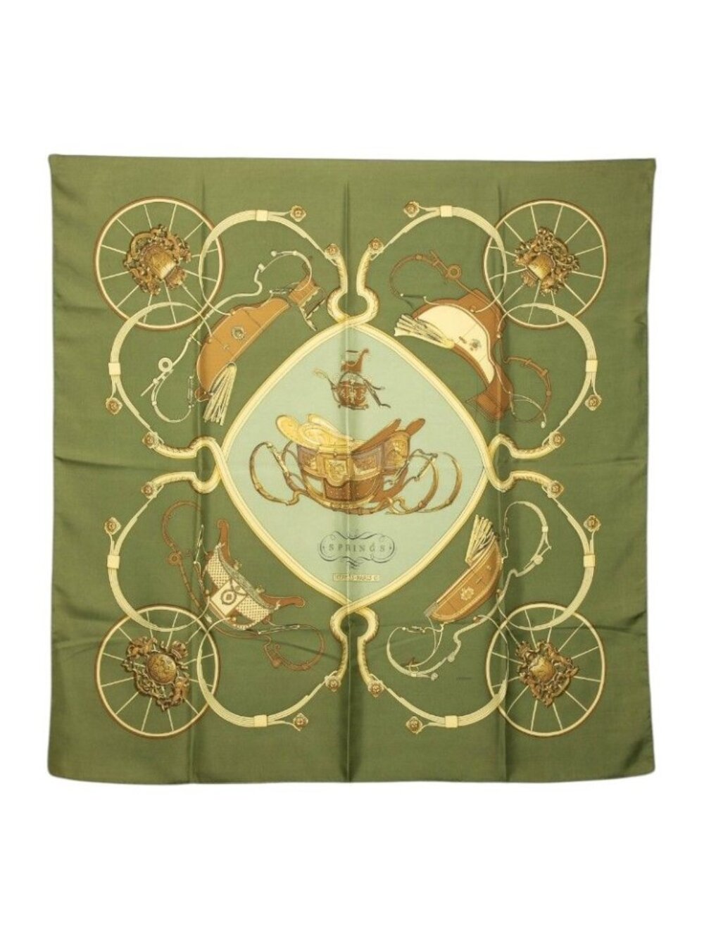 Hermes Carre 90 Spring Scarf Green Silk